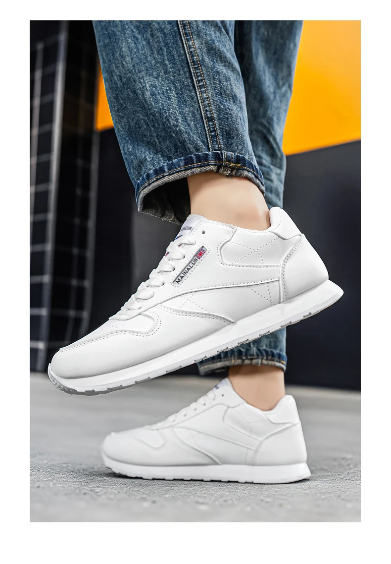 Men's Casual Sports Shoes, White Sneakers, Solid Color Classic, Comfortable and Stylish, Suitable for Walking, Outdoor Training