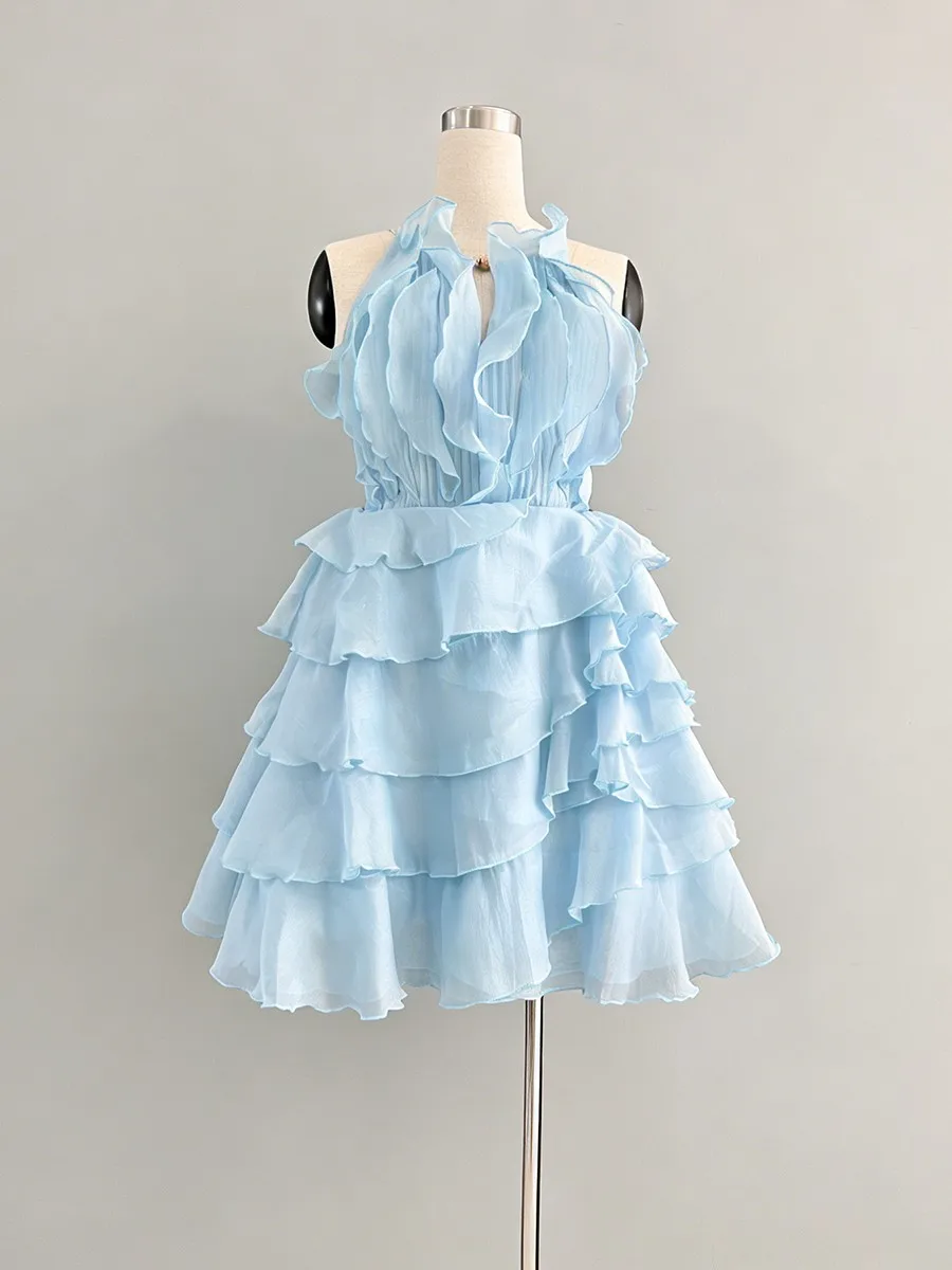 TWOTWINSTYLE Fashion Slimming Spliced Ruffles Mini Dresses F or Women Round Neck Sleeveless High Waist Casual Dress Female New