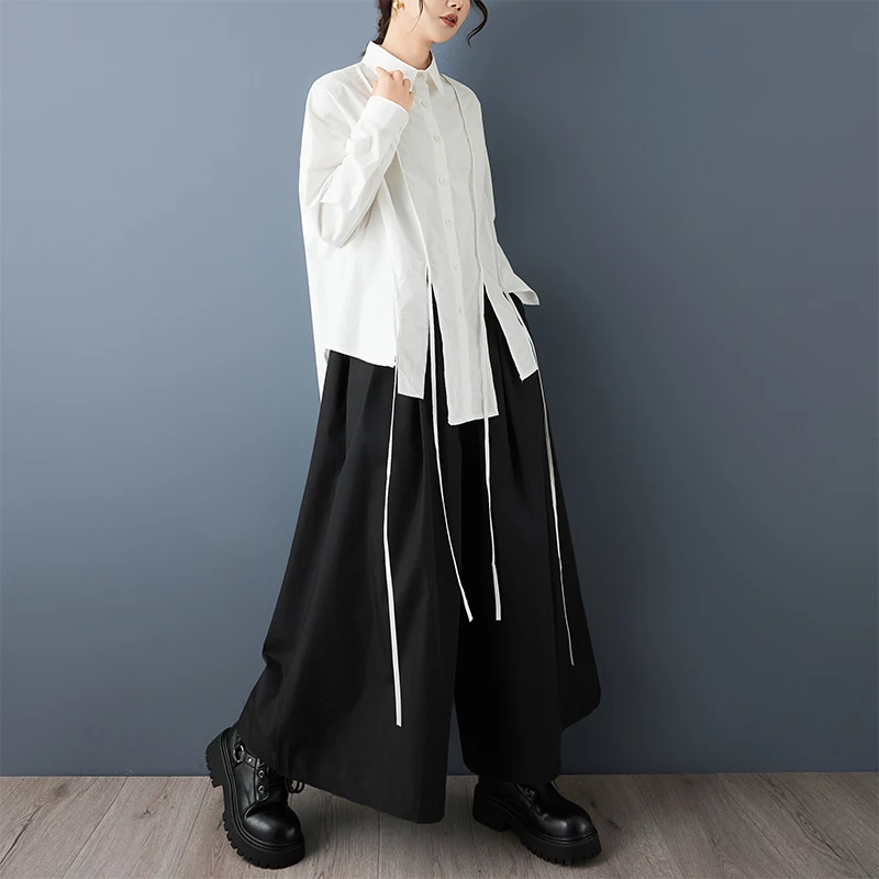 Asymmetrical Oversized White Vintage Shirt Women New Long Sleeve Loose Casual Korean Blouse Tops Clothing Spring Autumn 2026