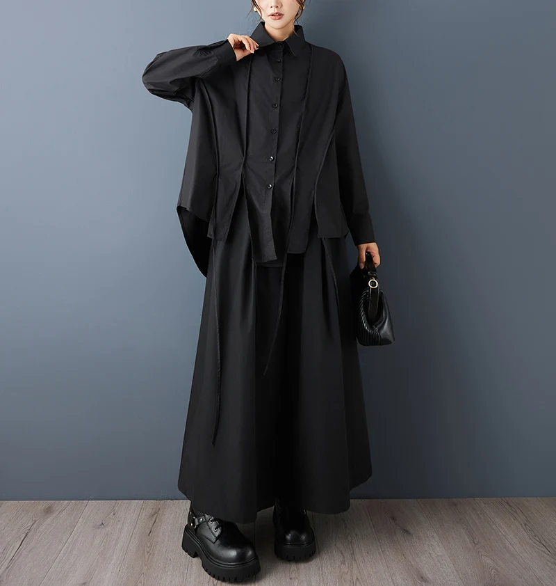 Asymmetrical Oversized White Vintage Shirt Women New Long Sleeve Loose Casual Korean Blouse Tops Clothing Spring Autumn 2026