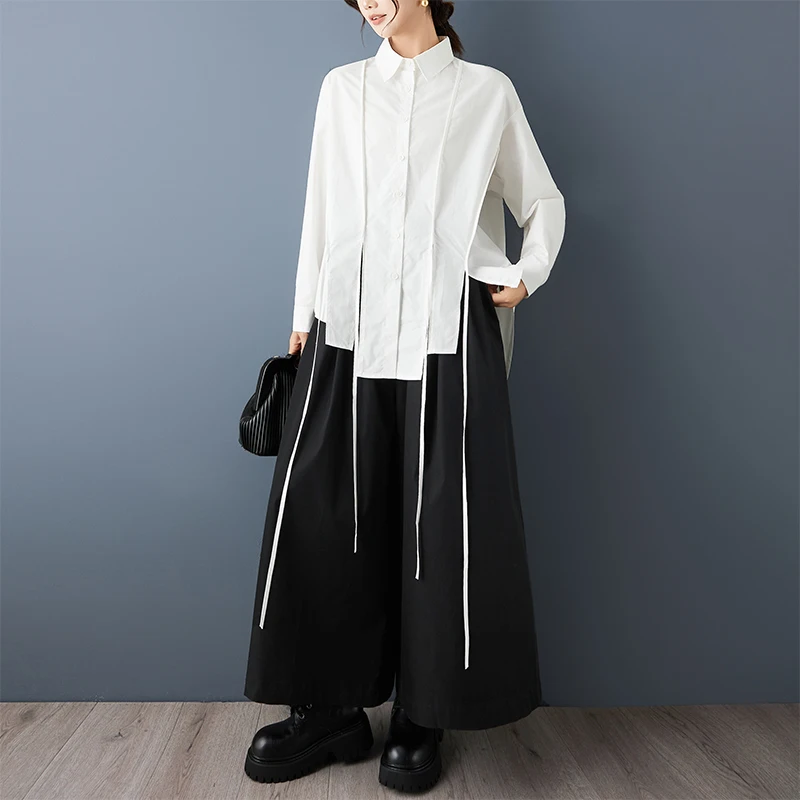 Asymmetrical Oversized White Vintage Shirt Women New Long Sleeve Loose Casual Korean Blouse Tops Clothing Spring Autumn 2026