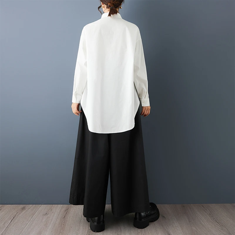 Asymmetrical Oversized White Vintage Shirt Women New Long Sleeve Loose Casual Korean Blouse Tops Clothing Spring Autumn 2026