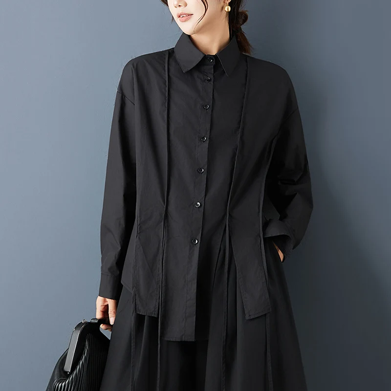 Asymmetrical Oversized White Vintage Shirt Women New Long Sleeve Loose Casual Korean Blouse Tops Clothing Spring Autumn 2026