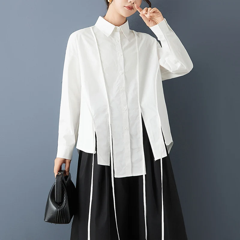 Asymmetrical Oversized White Vintage Shirt Women New Long Sleeve Loose Casual Korean Blouse Tops Clothing Spring Autumn 2026