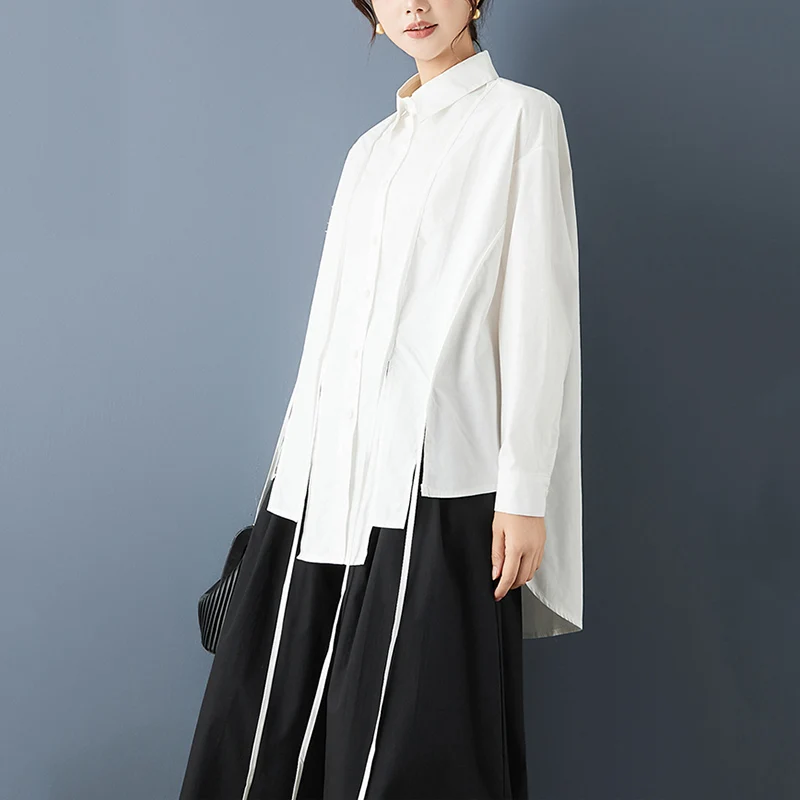 Asymmetrical Oversized White Vintage Shirt Women New Long Sleeve Loose Casual Korean Blouse Tops Clothing Spring Autumn 2026
