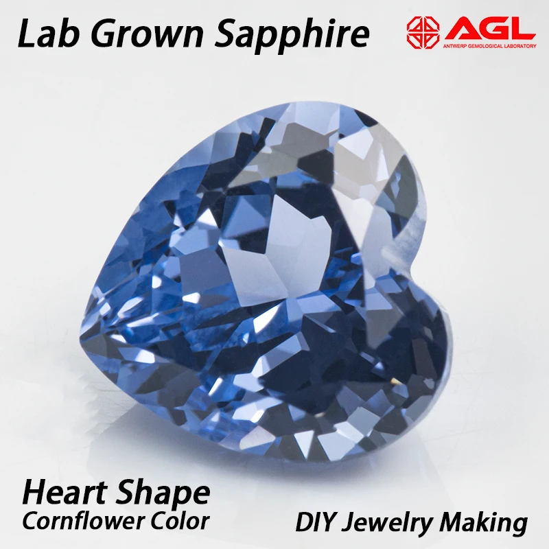Lab Grown Sapphire Heart Shape Cornflower Color High Quality for DIY Jewelry Making Ring Main Materials Certificate