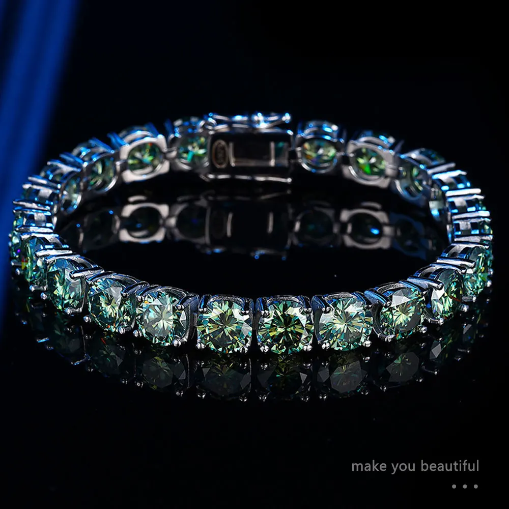 KNOBSPIN D VVS Original Green Moissanite Tennis Bracelets for Women Men Lab Diamond with GRA Wedding Jewelry 925 Sliver Bracelet
