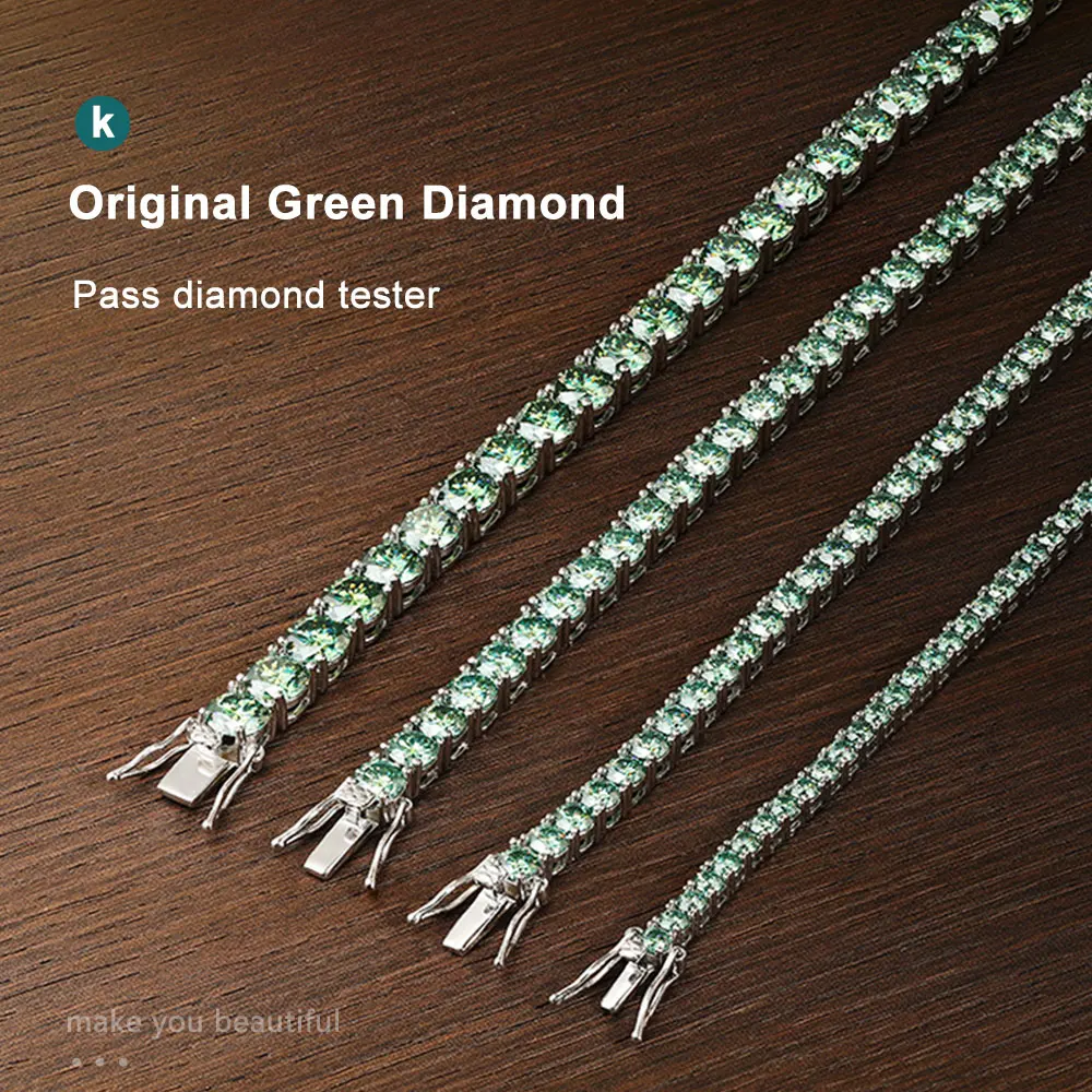 KNOBSPIN D VVS Original Green Moissanite Tennis Bracelets for Women Men Lab Diamond with GRA Wedding Jewelry 925 Sliver Bracelet