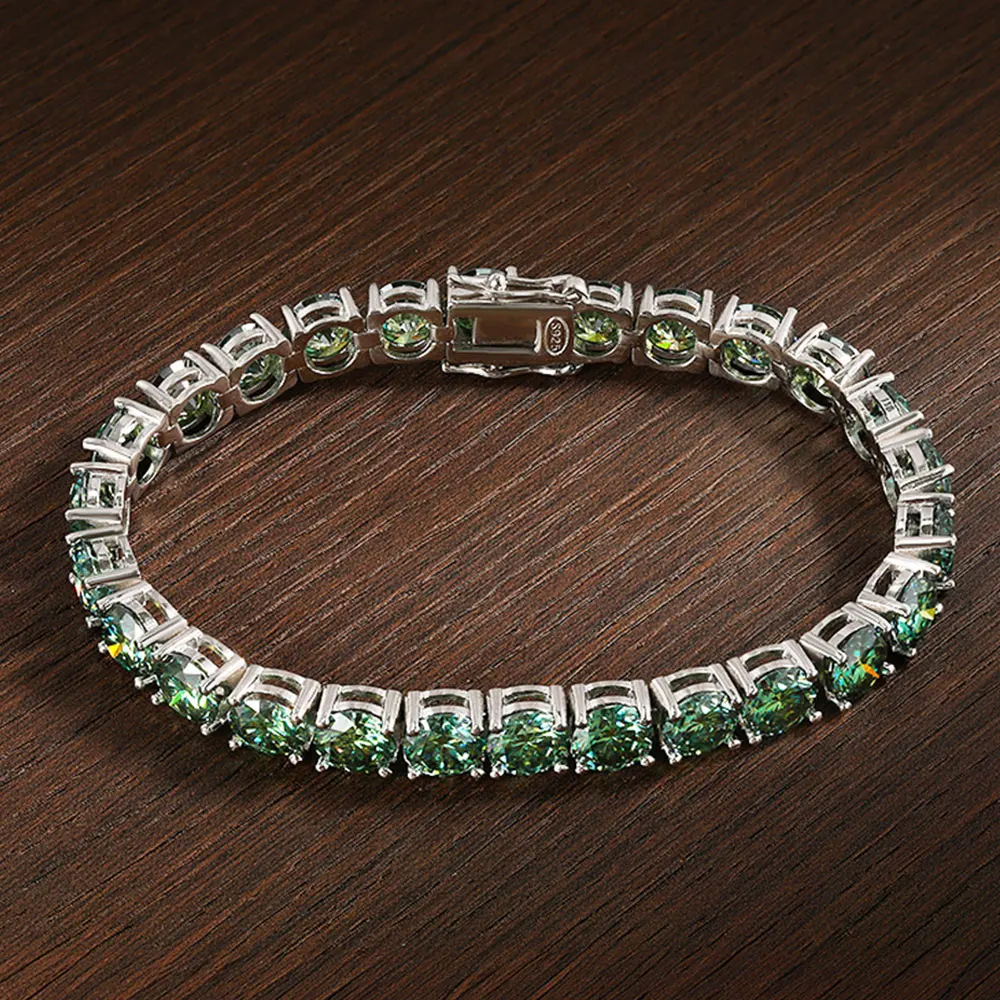KNOBSPIN D VVS Original Green Moissanite Tennis Bracelets for Women Men Lab Diamond with GRA Wedding Jewelry 925 Sliver Bracelet