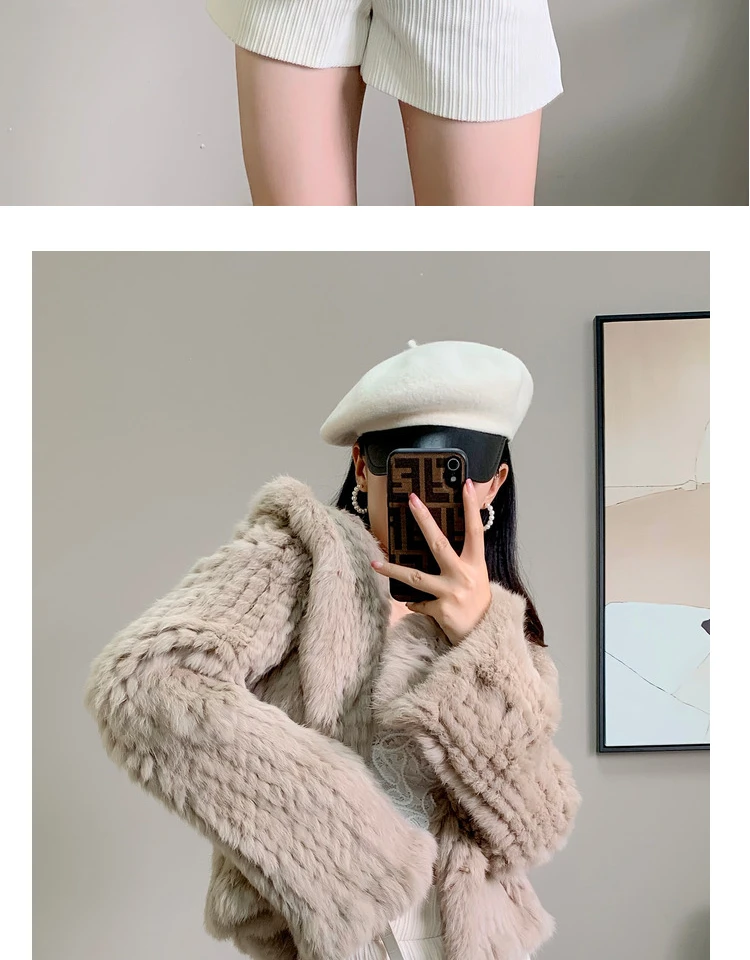 Real Rabbit Fur Hooded Coat Long Sleeve Women Casual Loose Knitted Genuine Fur Jacket With Hood Female Natural Fur Outwear