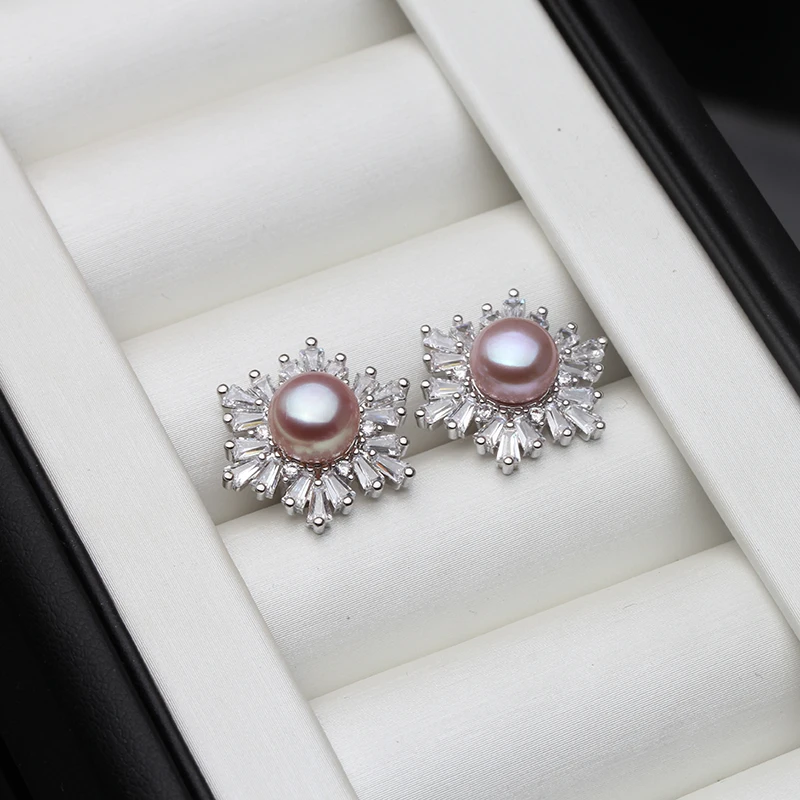 Real Silver 925 Pearl Earrings Woman,Elegant White Natural Freshwater Jewelry Pearl Earring Wife Mother Birthday Gift Pink