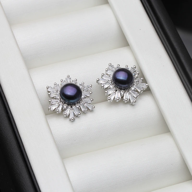 Real Silver 925 Pearl Earrings Woman,Elegant White Natural Freshwater Jewelry Pearl Earring Wife Mother Birthday Gift Pink