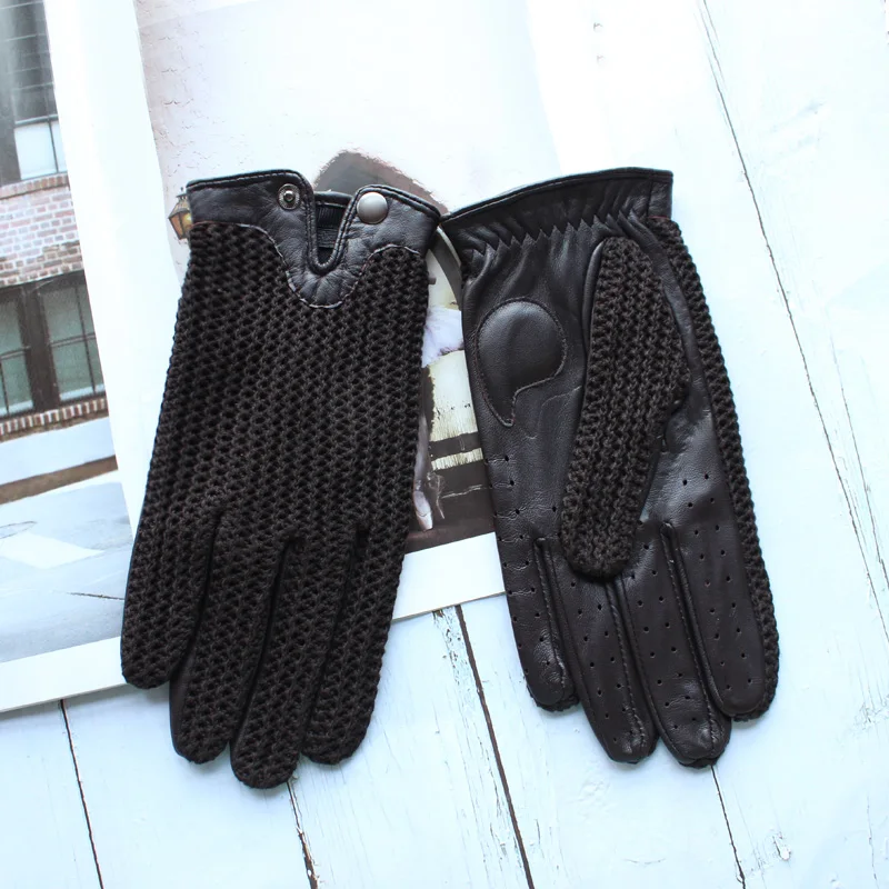 High Quality New Leather Men's Driving Non-Slip Gloves Touch Screen Sheepskin Knitted Breathable Riding Motorcycle Gloves