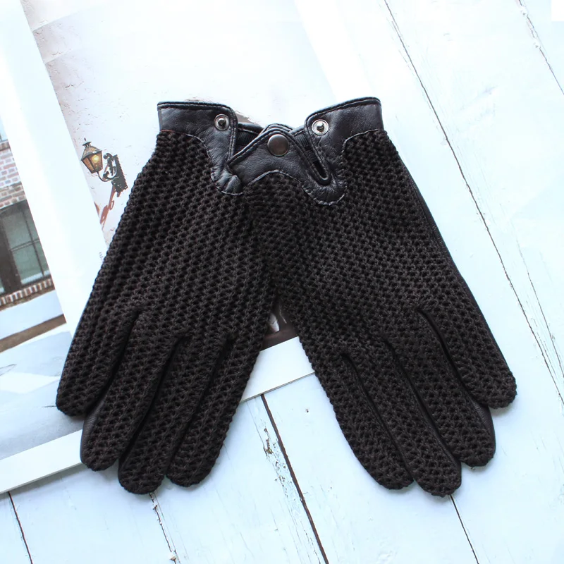 High Quality New Leather Men's Driving Non-Slip Gloves Touch Screen Sheepskin Knitted Breathable Riding Motorcycle Gloves