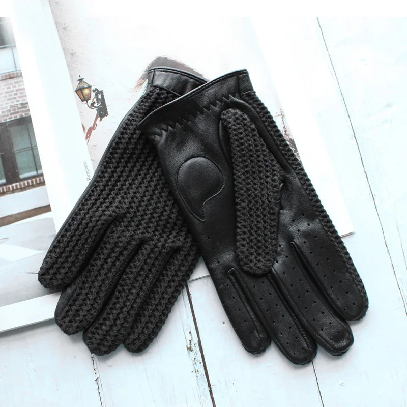 High Quality New Leather Men's Driving Non-Slip Gloves Touch Screen Sheepskin Knitted Breathable Riding Motorcycle Gloves
