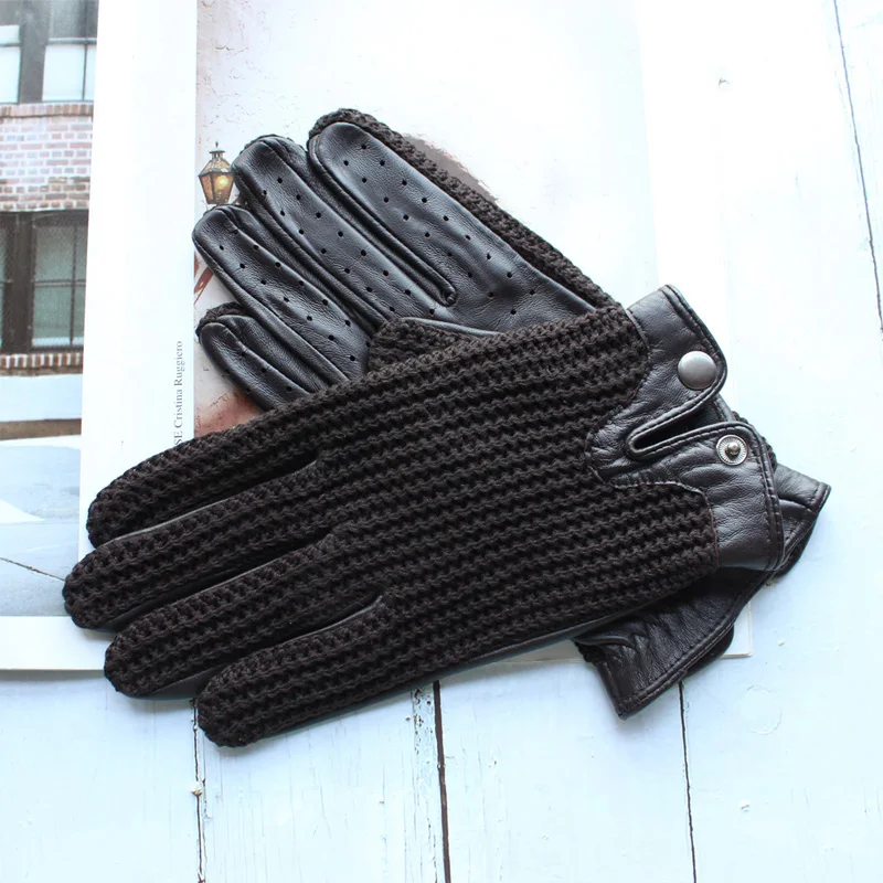 High Quality New Leather Men's Driving Non-Slip Gloves Touch Screen Sheepskin Knitted Breathable Riding Motorcycle Gloves