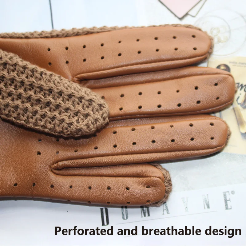 High Quality New Leather Men's Driving Non-Slip Gloves Touch Screen Sheepskin Knitted Breathable Riding Motorcycle Gloves