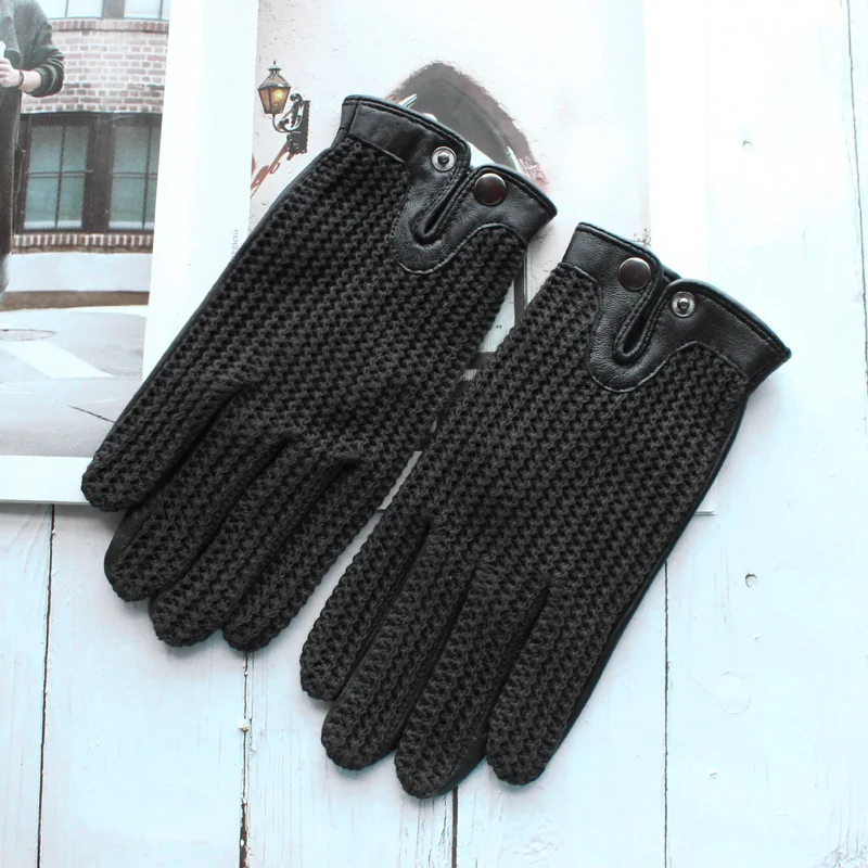 High Quality New Leather Men's Driving Non-Slip Gloves Touch Screen Sheepskin Knitted Breathable Riding Motorcycle Gloves