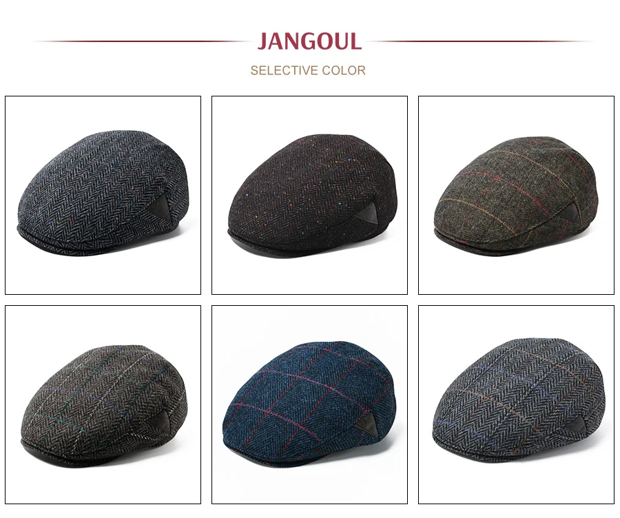 Jangoul Wool Tweed Herringbone Irish Cap Men Women Beret Cabbie Driver Hat Newsboy Caps Golf Ivy Flat Hats