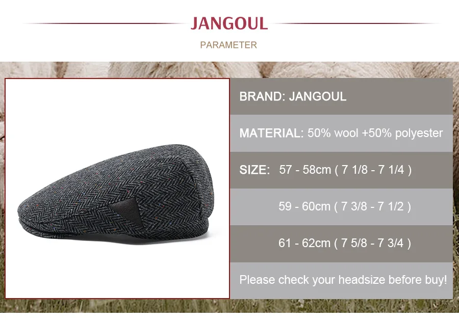 Jangoul Wool Tweed Herringbone Irish Cap Men Women Beret Cabbie Driver Hat Newsboy Caps Golf Ivy Flat Hats