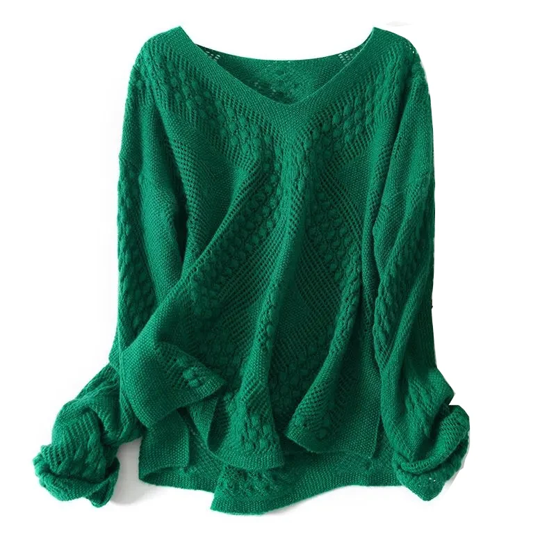 Plus Size 6XL 150kg Autumn Winter Women Long Sleeve Loose Solid Color Sweater Hollow Out Oversized Pullover Casual Knitted Tops
