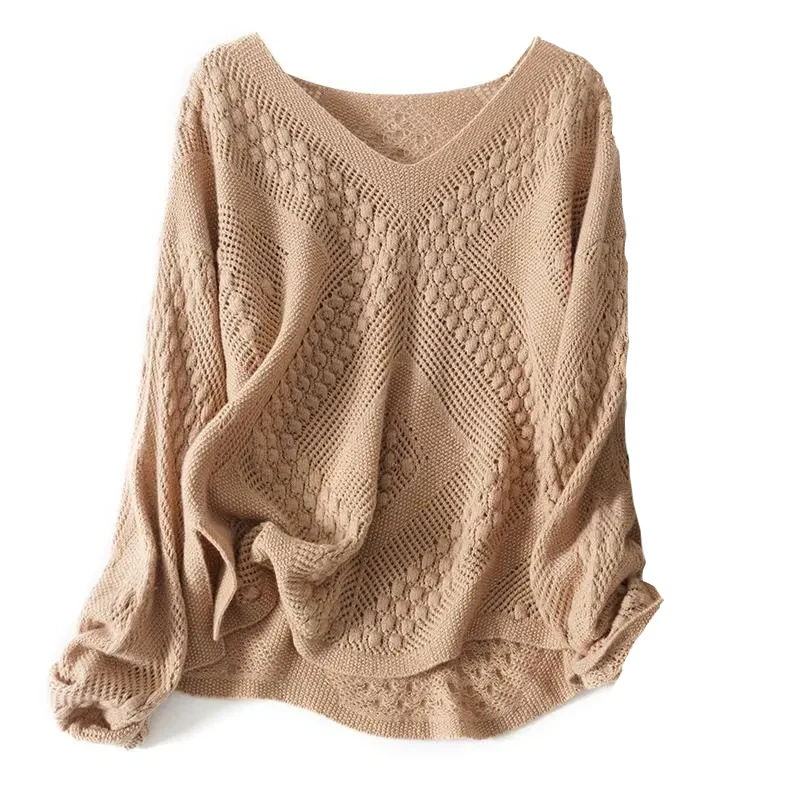 Plus Size 6XL 150kg Autumn Winter Women Long Sleeve Loose Solid Color Sweater Hollow Out Oversized Pullover Casual Knitted Tops