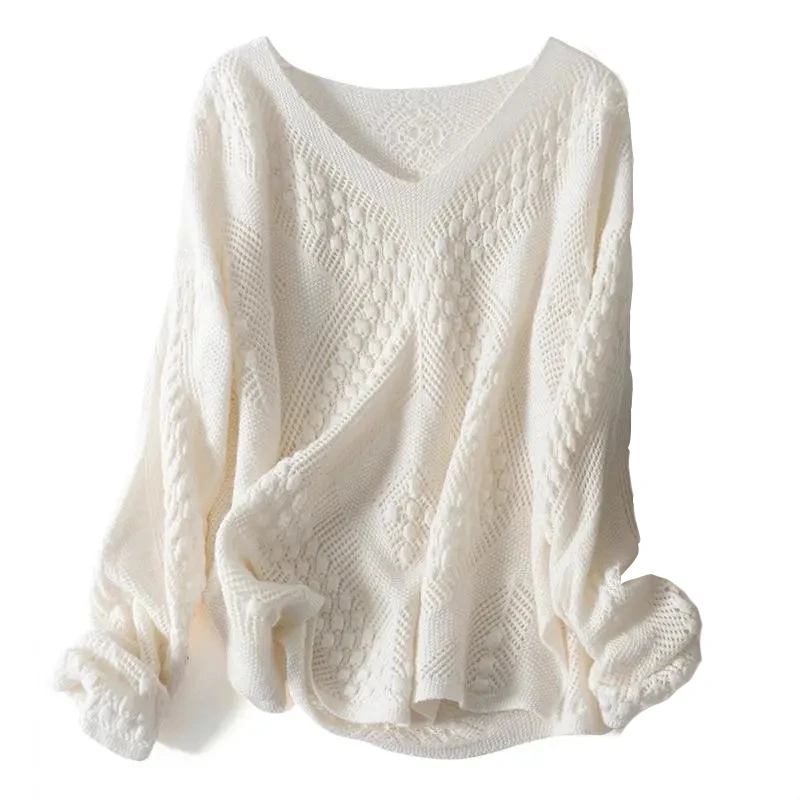 Plus Size 6XL 150kg Autumn Winter Women Long Sleeve Loose Solid Color Sweater Hollow Out Oversized Pullover Casual Knitted Tops