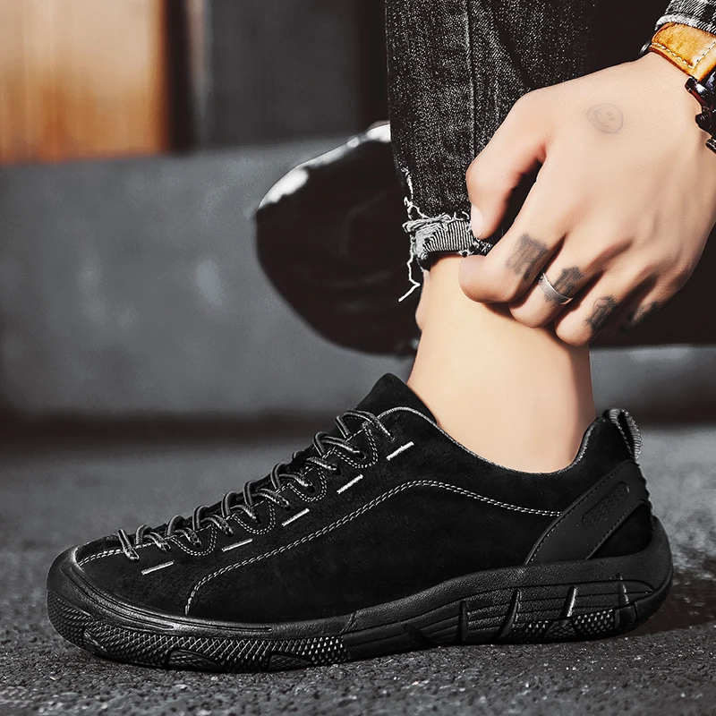 Genuine Leather Men's Shoes Outdoor Non-slip Sneakers Breathable Large Size Casual Shoes Fashion Flats Boat Shoes Men Loafers