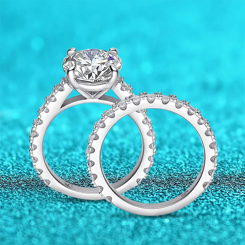 Smyoue 18k Plated 0.6-4.2CT All Moissanite Rings for Women Sparkly Luxury Wedding Diamond Band 100% 925 Sterling Silver Jewelry