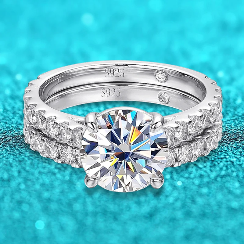 Smyoue 18k Plated 0.6-4.2CT All Moissanite Rings for Women Sparkly Luxury Wedding Diamond Band 100% 925 Sterling Silver Jewelry