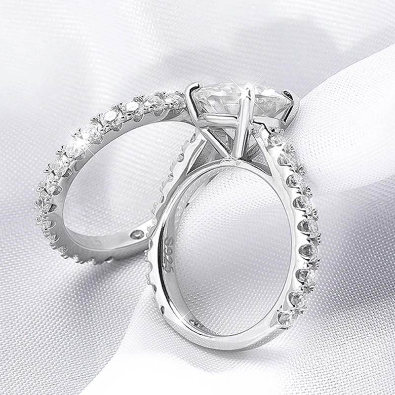 Smyoue 18k Plated 0.6-4.2CT All Moissanite Rings for Women Sparkly Luxury Wedding Diamond Band 100% 925 Sterling Silver Jewelry