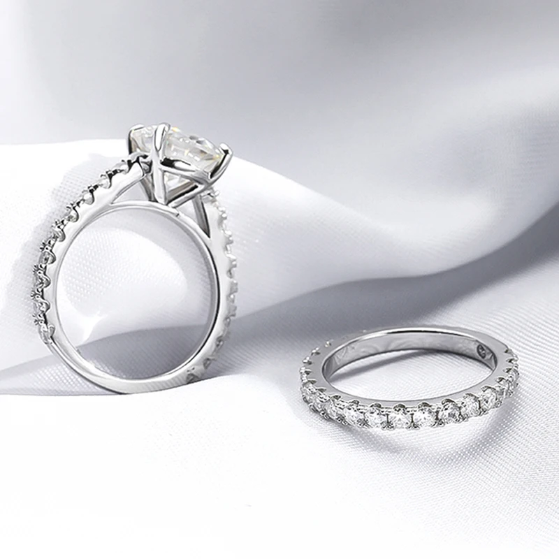 Smyoue 18k Plated 0.6-4.2CT All Moissanite Rings for Women Sparkly Luxury Wedding Diamond Band 100% 925 Sterling Silver Jewelry