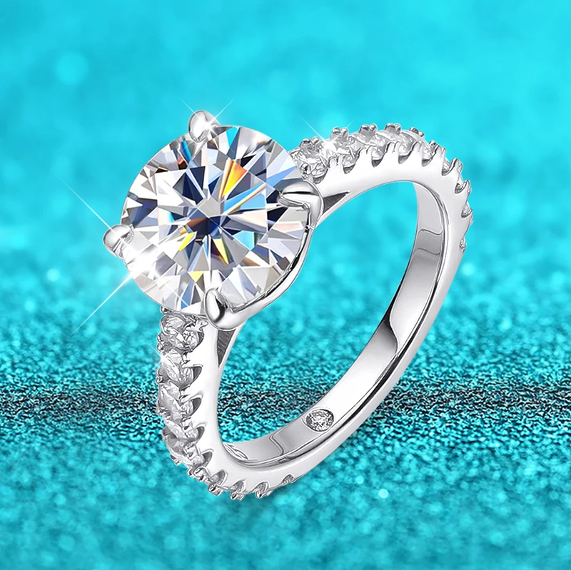 Smyoue 18k Plated 0.6-4.2CT All Moissanite Rings for Women Sparkly Luxury Wedding Diamond Band 100% 925 Sterling Silver Jewelry