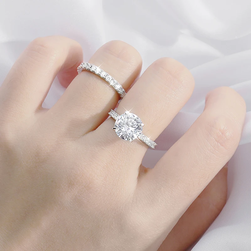Smyoue 18k Plated 0.6-4.2CT All Moissanite Rings for Women Sparkly Luxury Wedding Diamond Band 100% 925 Sterling Silver Jewelry