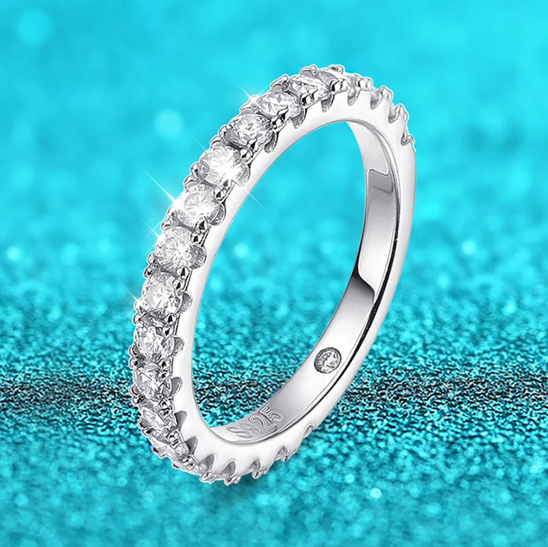 Smyoue 18k Plated 0.6-4.2CT All Moissanite Rings for Women Sparkly Luxury Wedding Diamond Band 100% 925 Sterling Silver Jewelry