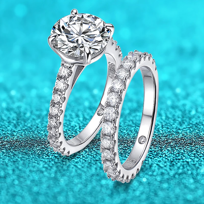 Smyoue 18k Plated 0.6-4.2CT All Moissanite Rings for Women Sparkly Luxury Wedding Diamond Band 100% 925 Sterling Silver Jewelry