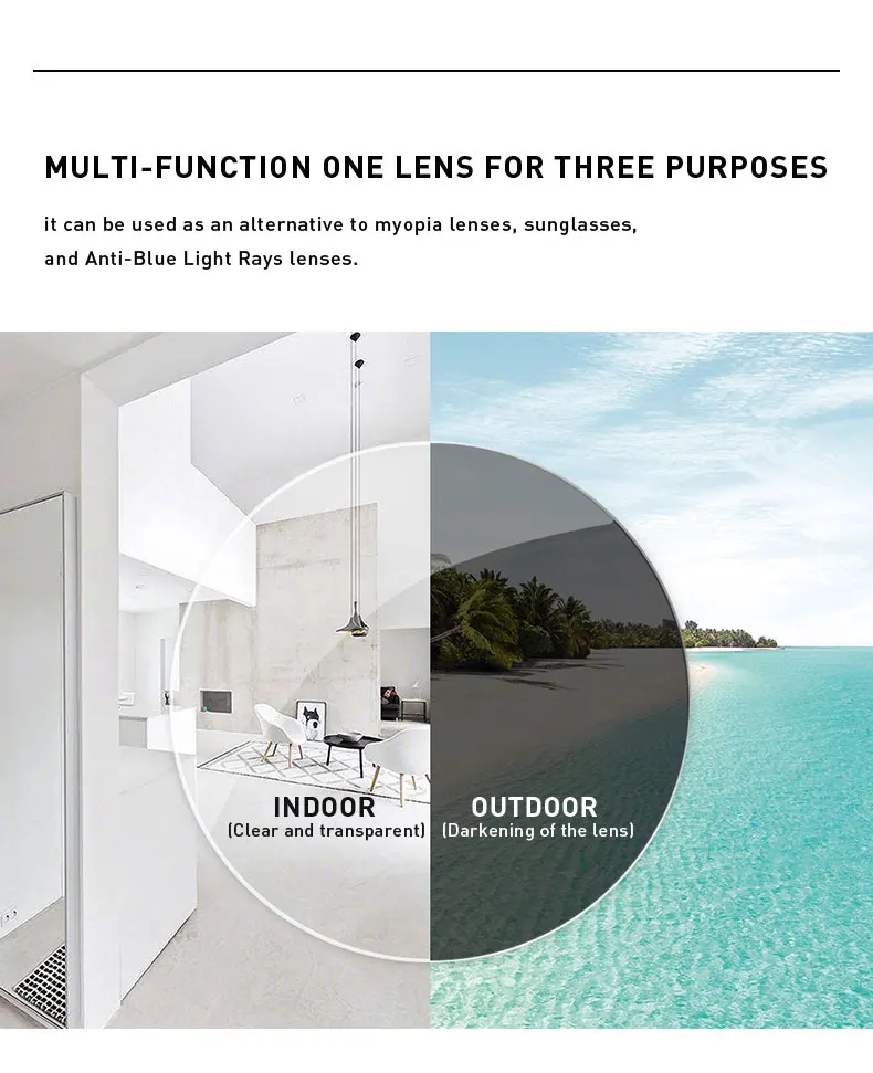 VICKY Photochromic Gray Brown Pink Purple Blue Series 1.56 1.61 1.67 Prescription Glasses Lenses For Myopia Hyperopia
