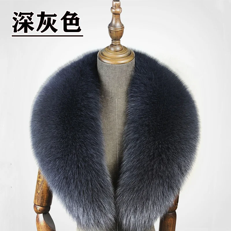 Fox Fur Collar 100% Real Fox Fur Scarf Winter Women Natural Fur Gray Collar Large Size Neck Warmer Fur Scarf Shawls