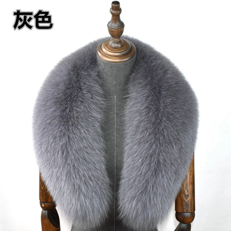 Fox Fur Collar 100% Real Fox Fur Scarf Winter Women Natural Fur Gray Collar Large Size Neck Warmer Fur Scarf Shawls