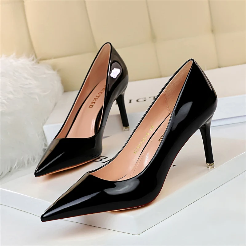 Women Patent Leather Pumps 7.5cm 10.5cm High Heels Lady Stiletto Low Heels Wedding Bridal Mteallic Silver Gold Sparkly Shoes