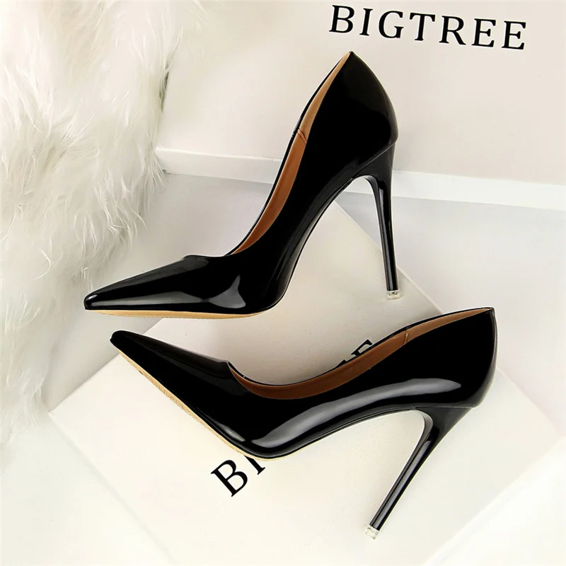 Women Patent Leather Pumps 7.5cm 10.5cm High Heels Lady Stiletto Low Heels Wedding Bridal Mteallic Silver Gold Sparkly Shoes