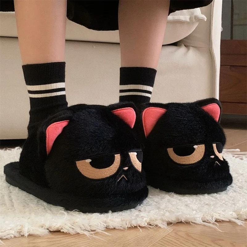 Ins Cat Paw Slippers Adults Winter Flip Flops Men Warm Fur Slides Fluffy Kitten Fuzzy House Shoes Unisex Animal Claw Slipper Man
