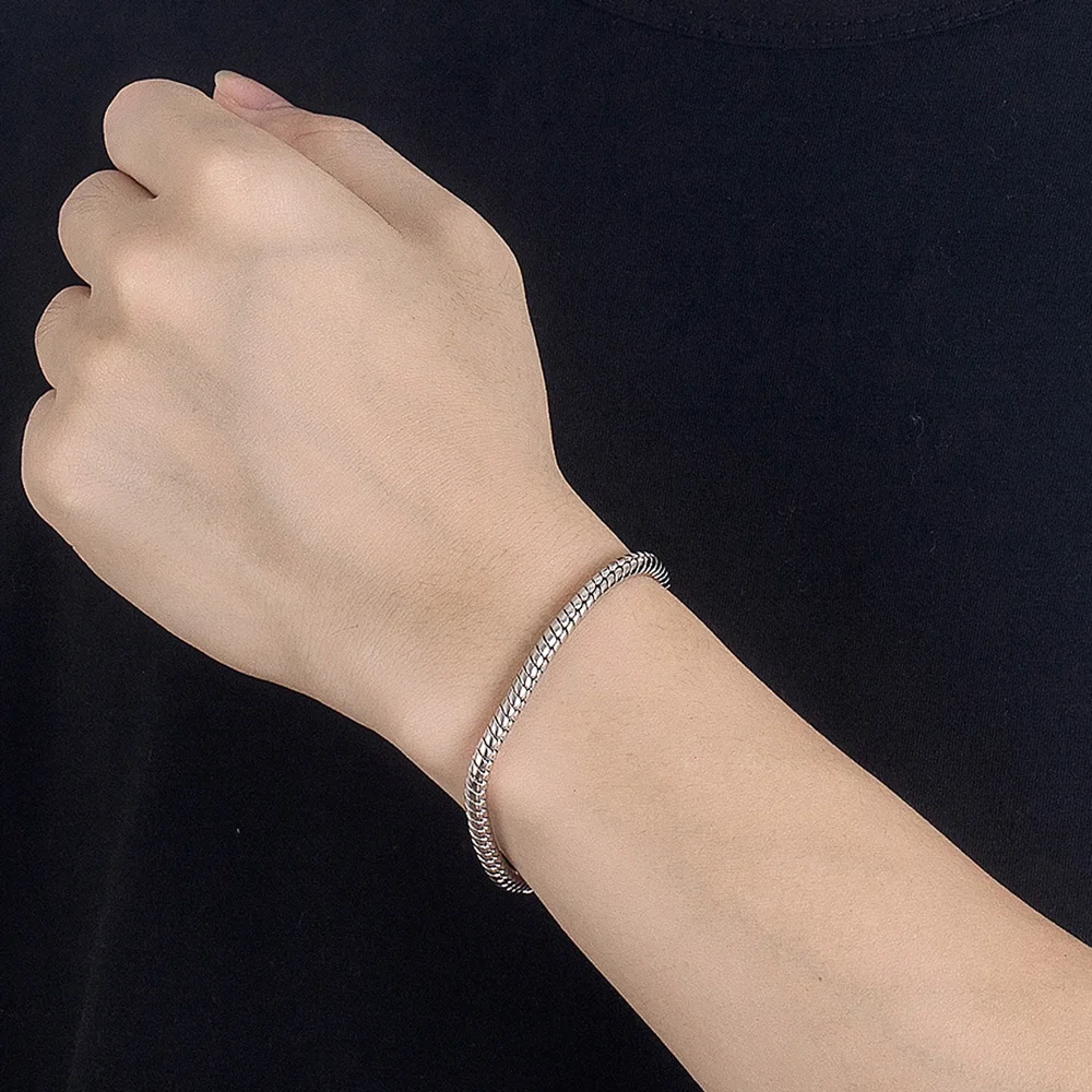 Smooth 3MM 4MM Round Snake Chain Bracelet 100% 925 Sterling Silver Men Women Teen Boy Girls 6.3"- 9" Bangle Jewelry Gift