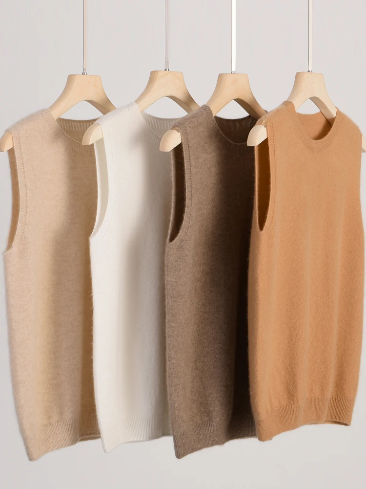 2024 New Women O-neck Sleeveless Sweater 100% Merino Wool Pullover Waistcoat Cashmere Knitwear Spring Summer Autumn Casual Vest
