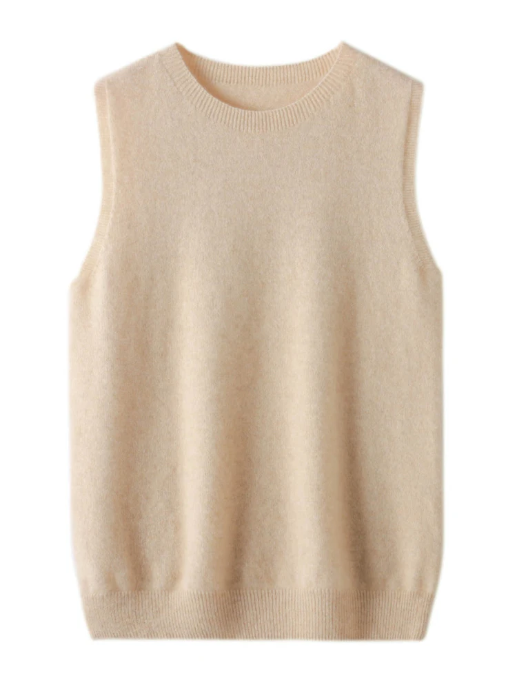 2024 New Women O-neck Sleeveless Sweater 100% Merino Wool Pullover Waistcoat Cashmere Knitwear Spring Summer Autumn Casual Vest
