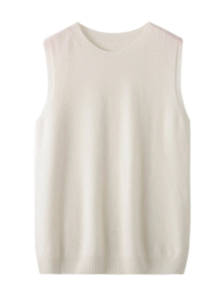 2024 New Women O-neck Sleeveless Sweater 100% Merino Wool Pullover Waistcoat Cashmere Knitwear Spring Summer Autumn Casual Vest