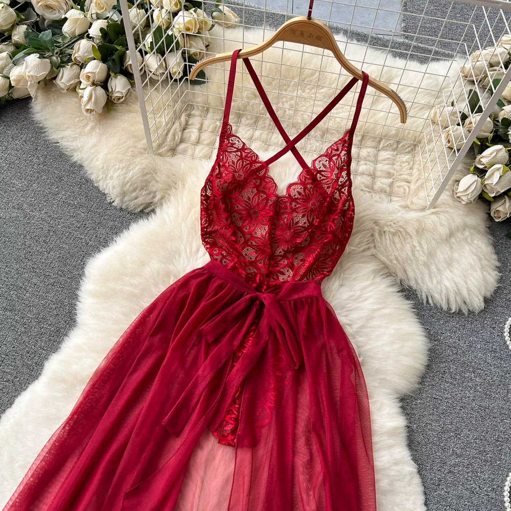 CHILLGIO Women Sexy Lace Transparent Bodysuits Hotsweet Tight Catsuits Erotic Intimate Rompers Fashion Strappy Onesie Lingerie