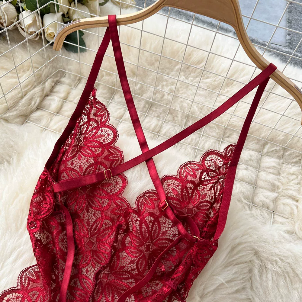 CHILLGIO Women Sexy Lace Transparent Bodysuits Hotsweet Tight Catsuits Erotic Intimate Rompers Fashion Strappy Onesie Lingerie
