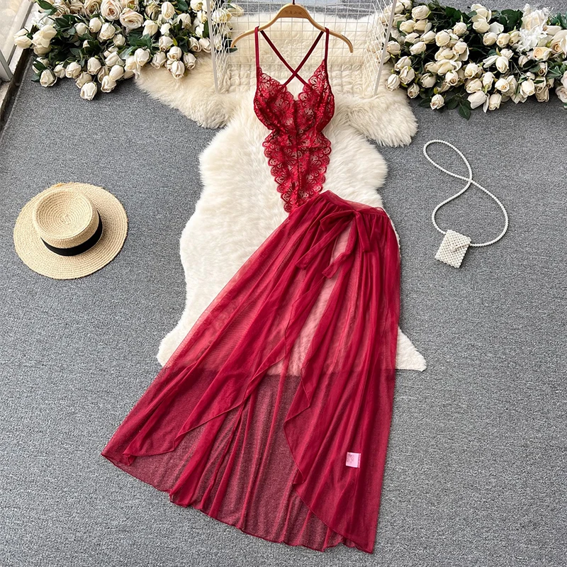 CHILLGIO Women Sexy Lace Transparent Bodysuits Hotsweet Tight Catsuits Erotic Intimate Rompers Fashion Strappy Onesie Lingerie