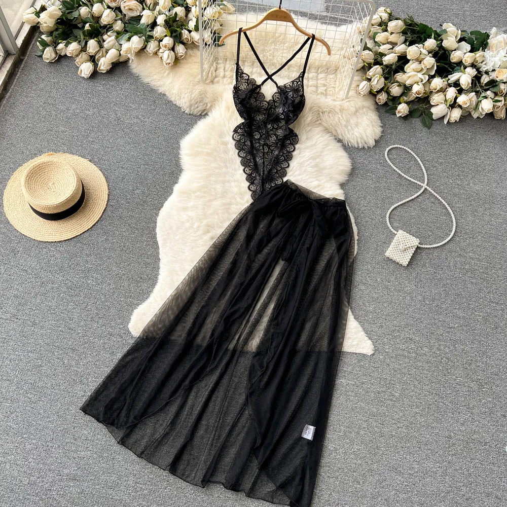 CHILLGIO Women Sexy Lace Transparent Bodysuits Hotsweet Tight Catsuits Erotic Intimate Rompers Fashion Strappy Onesie Lingerie